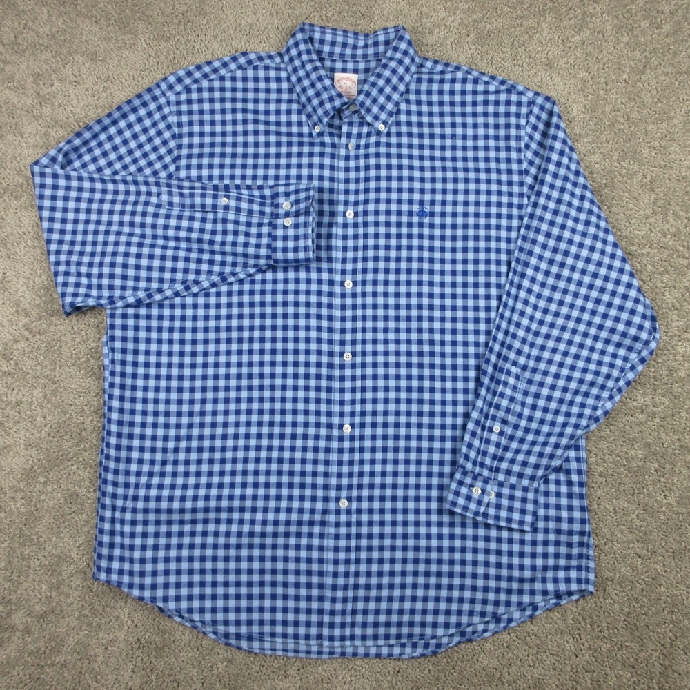Brooks Brothers Shirt Mens XL Blue Gingham OCBD Madison Sheep Logo Button Up